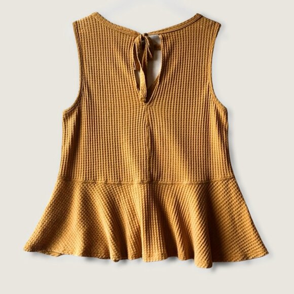 Others Follow Thermal Waffle Knit Textured Cut-Out Peplum Hem Tank Top in Yellow - Picture 6 of 14